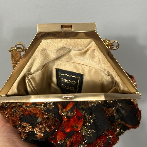 Moo Roo Vintage Gold Black Red Mesh Floral Cocktail Evening Bag - Picture 5 of 16